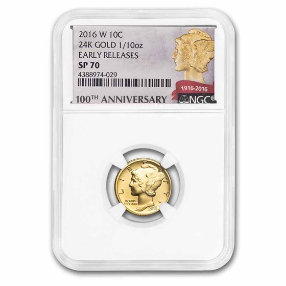 2016-W 1/10 oz Gold Mercury Dime SP-70 NGC (ER) 2016-W 1/10 oz Gold Mercury Dime SP-70 NGC (ER)